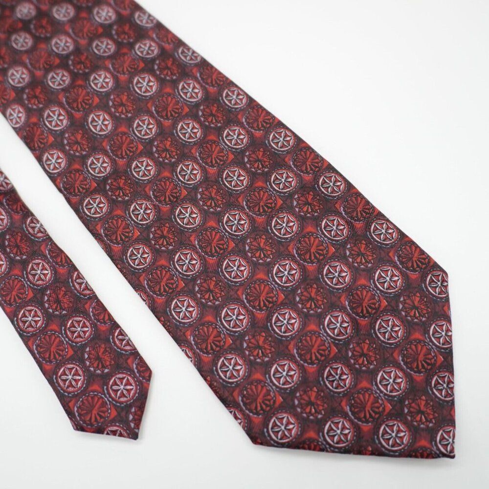 Pierre‎ Cardin Red Geometric Print Wide Silk Tie